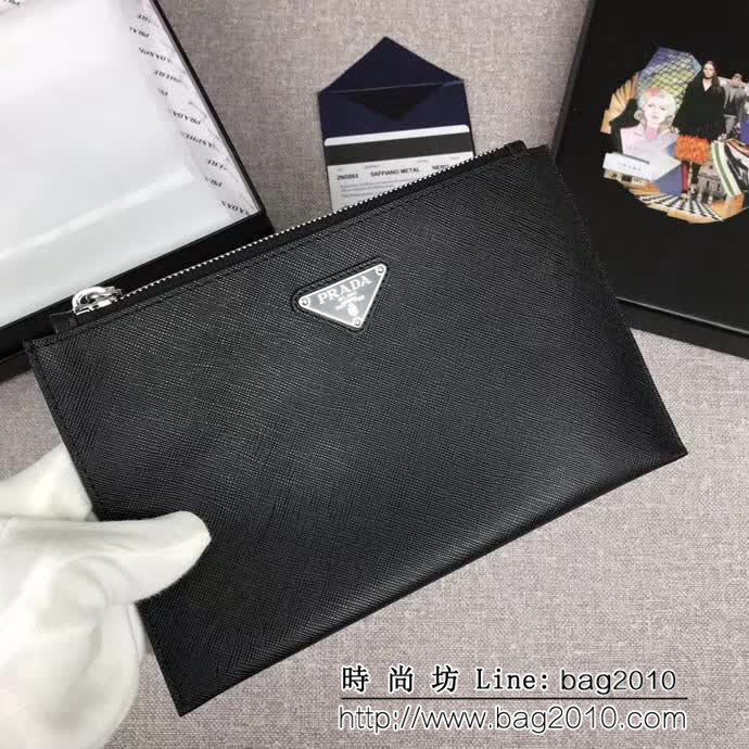 PRADA普拉達 官網同步 專櫃最新款式 頂級原單十字紋牛皮 男士手包 2NG003 DD1162